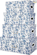 Briful Set of 4 Blue and White Storage Boxes with Lids – Photo Boxes Elegant Floral Nesting Organizer Bins, 14''/13''/12.2''/7.5'' Set Decorative Cardboard Gift Boxes for Home or Office Use by CozyNest Decor