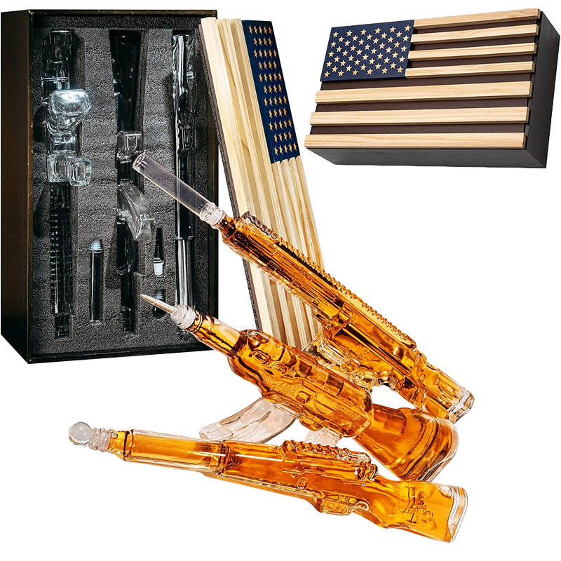 3 Gun Whiskey Decanters Set AR15, AK47, & Rifle Gun Decanter Set 1000ml by The Wine Savant - Veteran Gifts, Home Bar, Gun Lover Gifts, Tik Tok Gun Decanter, Military Gifts Gifts for Dad…