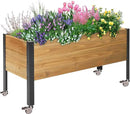 Wood Rectangular Garden Planter Box with Wheel Raised Garden Bed Outdoor,Planters for Outdoor Plants 37 * 13 * 15 Elevated Planter Box for Herbs Vegetables Flowers Outdoor Patio Deck Balcony by GreenHaven Gardens