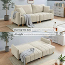 Convertible Sofa Bed, 90" Full Size Sleeper Sofa with Storage, Tufted Chenille 3 Seat Sofa Couches for Living Room, Small Spaces, Guest Room, Apartment, Beige by CozyNest Decor
