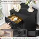 18" Night Stands Set of 2 with Charging Station, Farmhouse 2 & 3 Drawers End Table Dresser for Bedroom, Black Wooden Nightstand, Bed Side Table with Open Shelf, Bedside Cabinet for Living Room by CozyNest Decor