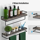 Meangood Floating Shelves Wall Mounted Set of 2, Wall Shelf with Towel Bar Rustic Wood Wall Storage Shelves for Bedroom,Living Room,Bathroom, Kitchen Pine by CozyNest Decor