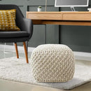 Casafield Square Pouf Ottoman, Natural - 18.5" W x 18.5" D x 14.5" H Cotton Knit Foot Stool - Boho Floor Pouffe for Living Room, Bedroom, Home Office by CozyNest Decor