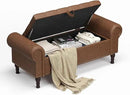51" Storage Ottoman Bench for Bedroom, Full Queen Storage Bench with Button, Upholstered Bedroom Bench with Rolled Arms for Living Room, Storage Room, Entryway, Brown by CozyNest Decor