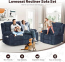 Loveseat Recliner Sofa Set with 2+1 Pieces, 2 Seater Minimalist Style Fabric Manual Pull Tab Reclining Loveseat with USB Charge Ports, Cup Holders, Recliner Couches for Living Room, RV, Blue by CozyNest Decor