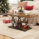 GiftGo Rustic Coffee Table with Storage Industrial 3 Tier Center Living Room Table Farmhouse Wooden Rectangle Cocktail Tea Table for Office Bedroom Elegant Full Moon Round Metal Frame (Brown, L-47) by CozyNest Decor