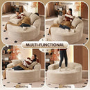ovios 58" Oversized Round Chair Lounge Chaise Indoor, No Assembly Required, Cloud Large Circle Chair with Plush Fuax Fur, Fluffy Modern Sleeper Sofa Bed for Reading Yoga, Beige (Plush Corduroy Fabric) by CozyNest Decor