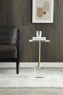 Clear Acrylic End Table,Side Table,Brushed Brass Metal,Round,for Office, Living Room and Bedroom,Easy Assembly,12x12 inch，21.3 inch high by CozyNest Decor