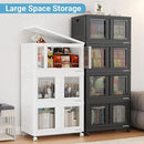 500Qt Stackable Storage Bins with Lids, 125Gal Closet Organizers and Storage Drawer, Plastic Collapsible Storage Bins with Doors, Heavy Duty Store Box Cabinet for Home Kitchen, 5Pack Black by CozyNest Decor