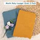 Hooyax Baby Lounger Cover 2 Pack - 100% Muslin Cotton Newborn Lounger Pillow Covers Only, Soft Breathable Infant Lounger Cover with Reinforced Stitching, Fits Most Standard Baby Loungers (Blue Ginger) by TinyTreasures Baby Boutique