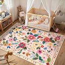 Floral 6x9 Area Rug Machine Washable Soft Print Boho Carpet Non Slip Doormat Low Pile Flower Area Rugs for Living Room Bedroom Nursery Kitchen Dining Room Indoor-Pink by TinyTreasures Baby Boutique