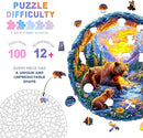 Wooden Puzzles for Adults and Kids - Bear Family Wooden Jigsaw Puzzle - Unique Animal Shaped Wood Puzzles Adult - Creative Birthday Gift Family Game100pcs by TinyTreasures Baby Boutique
