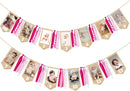 pinkblume 1st Birthday Burlap Photo Banner Garland Handmade Felt from Newborn to 12 Months with Gradient Pink Ribbon for Baby Girl Monthly Milestones First Birthday Party Decorations Supplies by TinyTreasures Baby Boutique
