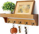 Rebee Vision Decorative Key Holder for Wall with Shelf: Farmhouse Mail Rack with 5 Sturdy Key Hooks for Home Decor, Apartment, Entryway and Hallway (Light Brown) by CozyNest Decor