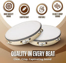 Flexzion Wood Handheld Tambourine 8" Inch Single Row 5 Pair Jingles (2 Pack, Wood) - Hand Held Percussion Drum Moon Musical Tambourine with Ergonomic Handle Grip by TinyTreasures Baby Boutique