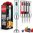 Zulay Immersion Stick Mixer Hand Blender - 800 Watts, Turbo Mode, 5-ft Power Electric Cord, Handheld Portable, Stainless Steel Blades - For Effortless Blending Smoothie, Soup, Baby Food, Puree - Aqua by TinyTreasures Baby Boutique