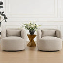 KINWELL 34" Wide Sherpa Swivel Barrel Chairs Set of 2, No Assembly Round Boucle Upholstered Accent Chairs Armchairs Single Sofa Chair with Toss Pillow for Living Room and Bedroom, Taupe by CozyNest Decor