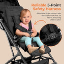 Jovial Lightweight Travel Baby Stroller - One-Hand Folding Compact Stroller with Multi-Position Reclining System - Retractable Sun Canopy, Extra-Large Storage Basket - Includes Airplane Storage Bag by TinyTreasures Baby Boutique