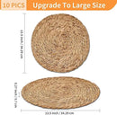 Defined Deco Woven Placemats Set of 10,13.5" Round Rattan Placemats,Farmhouse Weave Rustic Braided Wicker Table Mats for Dining Table Home Wedding by CozyNest Decor