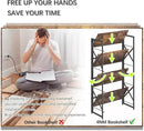 4NM 4 Tiers No Assembly Book Shelves, 41.3" H Folding Bookshelf Bookcase Open Industrial Foldable Shelves for Bedroom, Living Room, Home Office - Rustic Brown Black by CozyNest Decor