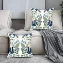 Alysheer Summer Floral Embroidered Decorative Throw Pillow Covers 18"x 18" Set of 2, Farmhouse Navy Blue Flowers Green Leaves Tufted Patterned Cotton Cushion Cases for Couch Bed Living Room Decor by CozyNest Decor