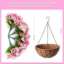 Artificial Silk Flowers Hanging Baskets Outdoors Indoors,Chrysanthemum with Eucalyptus Leaves Arrangement for Garden Yard Spring Summer Decor,Faux Plant in Metal Coconut Lining Flowerpot(Pink) by GreenHaven Gardens