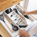 Adjustable Kitchen Drawer Organizer for Utensils and Junk, Food-Safe Contract Grade with 100% Sustainable Wood, Expandable from 16 to 28 Inches Wide - White Bamboo by CozyNest Decor