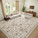 Washable 9x12 Area Rugs for Living Room, Boho Non-Slip Silicone Backing Rugs for Bedroom Dining Room Nursery Office, 0.3" Neutral Oriental Throw Carpet with 0.16" Cushioning Pad, Light Beige/Multi by TinyTreasures Baby Boutique