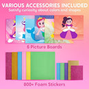 Klever Kits Foam Art Kit for Kids, EVA Foam Stickers with 6 Art Board and 800+ Stickers, DIY Arts and Crafts for Boys Girls Age 3+, Unicorns & Princesses Birthday Gifts Travel Toy by TinyTreasures Baby Boutique