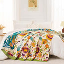 Boho Throw Blanket for Bed, 100% Cotton Soft Rustic Quilt Fall Blanket, 90"x98" Floral Printed Farmhouse Decor Bed Blankets, All Season Rustic Reversible Bohemian Throw Quilt by CozyNest Decor