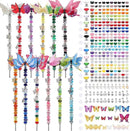380pcs Beaded Garden Stake, DIY Butterfly Fairy Wand Garden Stake Kit with 10IN Threaded Rod Crystal Stopper Top Large Holes Beads Butterfly Decoration Pendants Outdoor Fairy Garden kit by CozyNest Decor