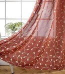 MIUCO Floral Embroidery Semi Sheer Curtains Faux Linen Grommet Curtain Panels for Kids Room 52 x 84 Inch 2 Panels, Rust by CozyNest Decor