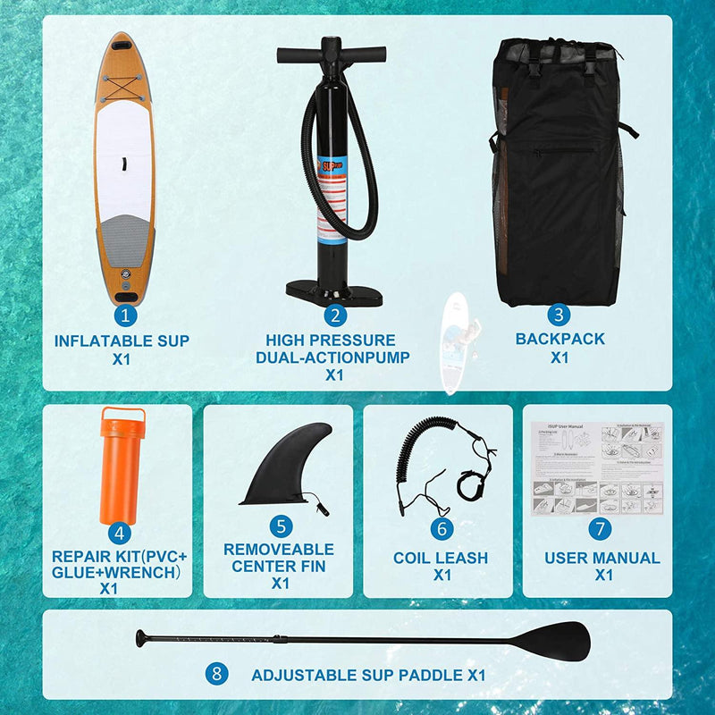 SUP Inflatable Stand Up Paddle Board with ISUP Accessories Backpack Paddle Pump Leash Fin and Repair Kit for Youth & Adult