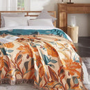 Boho Throw Blanket for Couch Sofa Bed, 100% Cotton Woven Quilt with Tassel 80”x90”, Super Soft Muslin Blanket with Floral Printed, Decorative Reversible Bed Blanket/Cover for All Seasons by CozyNest Decor