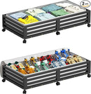 Bamboo Under Bed Storage Containers- Underbed Organizer with Wheels with Large Dust Bag,Sturdy Wood Rolling Under the Bed Shoe Storage Organizer Drawer 2 Packs (Black, Long) by CozyNest Decor