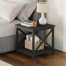 ChooChoo End Table, 24 Inch End Table with 2-Tier Storage Shelf, Side Table for Living Room, Wood Nightstand for Bedroom, Office, Painted Surface, Black by CozyNest Decor