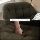 Modern Sherpa Accent Chair with Ottoman, Fluffy Upholstered Lounge Chair with Footrest, Comfy Living Room Side Boucle Armchair for Small Space Bedroom Apartment, Green by CozyNest Decor