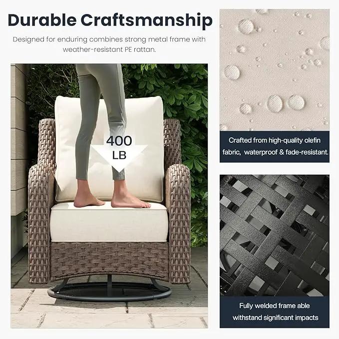 3 Pieces Outdoor Patio Furniture Sets with Single Chairs with 6-inch Thick Cushion and Side Table for Deck Lawn, photo 3 of 7