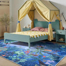 LIVEBOX Jungle Animal Print Dining Room Rugs for Under Table, Soft Modern Rug for Living Room, Washable Kids Rugs for Boy Bedroom, Non-Skid Blue Kids Carpet Playmat Rug for Play by CozyNest Decor