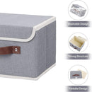ANMINY 4PCS Storage Bins with Lid PU Leather Handles Storage Boxes PP Plastic Board Decorative Foldable Lidded Cotton Linen Fabric Home Cubes Baskets Closet Organizer Containers - Gray, Small Size by TinyTreasures Baby Boutique