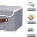 ANMINY 4PCS Storage Bins with Lid PU Leather Handles Storage Boxes PP Plastic Board Decorative Foldable Lidded Cotton Linen Fabric Home Cubes Baskets Closet Organizer Containers - Gray, Small Size by CozyNest Decor