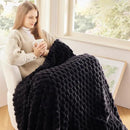 NEWCOSPLAY Super Soft Throw Blanket Black Premium Silky Flannel Fleece 3D Clouds Stylish Jacquard Lightweight Bed Blanket All Season Use 350GSM (Black, Throw(50"x60")) by CozyNest Decor