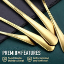 Gold Serving Utensils, OGORI 8-Piece Polished Stainless Steel Flatware Silverware Set Include Serving Spoon, Slotted Spoon, Cake Server, Soup Ladle, Fork, Salad Fork, Butter Knife, Serving Tong by CozyNest Decor