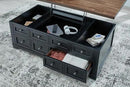 Signature Design by Ashley Wildenauer Farmhouse 2-Drawer Lift-Top Coffee Table with 2 Storage Bins Under Top and Casters, Light Brown & Black by CozyNest Decor