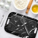 Serving Trays with Handles, 14.5 x 9.8 inch Rectangular Plastic Tray for Restaurant, Kitchen, Black Marble by CozyNest Decor