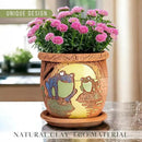Ceramic Pot with Drainage Hole and Saucer, Plant Pots, Modern Decorative Planters for House Plants Indoor Flowers Plants, Cute Flower Pot - Gifts (Frogs (1.6 L)) by CozyNest Decor