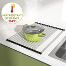 Dish Drying Rack, Roll Up Dryer Rack for Inside Sink, Expandable (12.8"-23.8" D x 15.5" W) 304 Stainless Steel Dish Drainers for Kitchen Counter, Over Sink Cover with Utensil Holder by CozyNest Decor