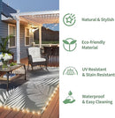 GENIMO Outdoor Rug 9' x 12' Waterproof for Patios Clearance, Reversible Outdoor Plastic Straw Camping Rug Carpet with LED String Light, Area Rugs Mats for RV, Camper, Deck, Balcony, Porch, Grey&White