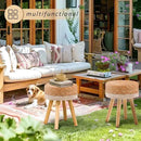 Handwoven Outdoor Ottoman, Water Hyacinth Pouf Round Patio Footstool with Wood Legs, 17-Inch Multipurpose Vanity Stool, Dining Chair, Patio Footrest for Balcony and Garden, White by CozyNest Decor