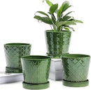 Plant Pots Indoor –5 inch Ceramic Flower Pot with Drainage Hole and Ceramic Tray - Gardening Home Desktop Office Windowsill Decoration Gift, Set of 4-Plants NOT Included (Patina) by GreenHaven Gardens